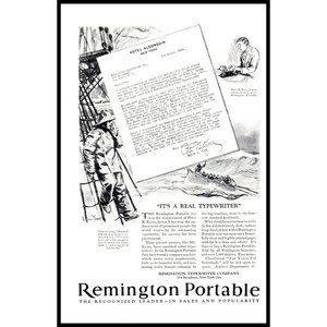1924 Remington Portable Typewriter Vintage Print Ad Fisherman Ocean Wall Art